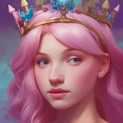 Very cute ice cream cone princess with long pastel pink hair with a