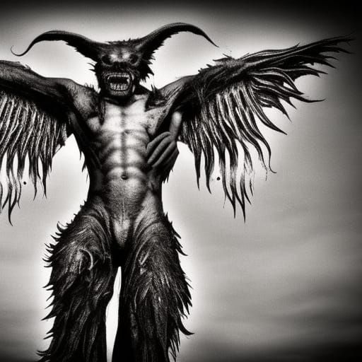 Demonic dogman skinwalker fallen-angel killer’s eyes fangs sharp LARGE ...