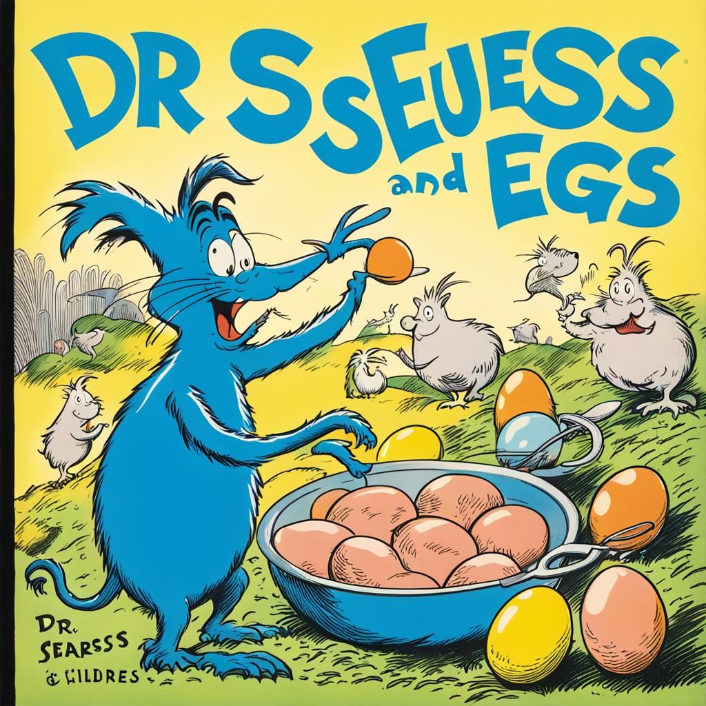 Blue ham and eggs, dr Seuss children's book cover