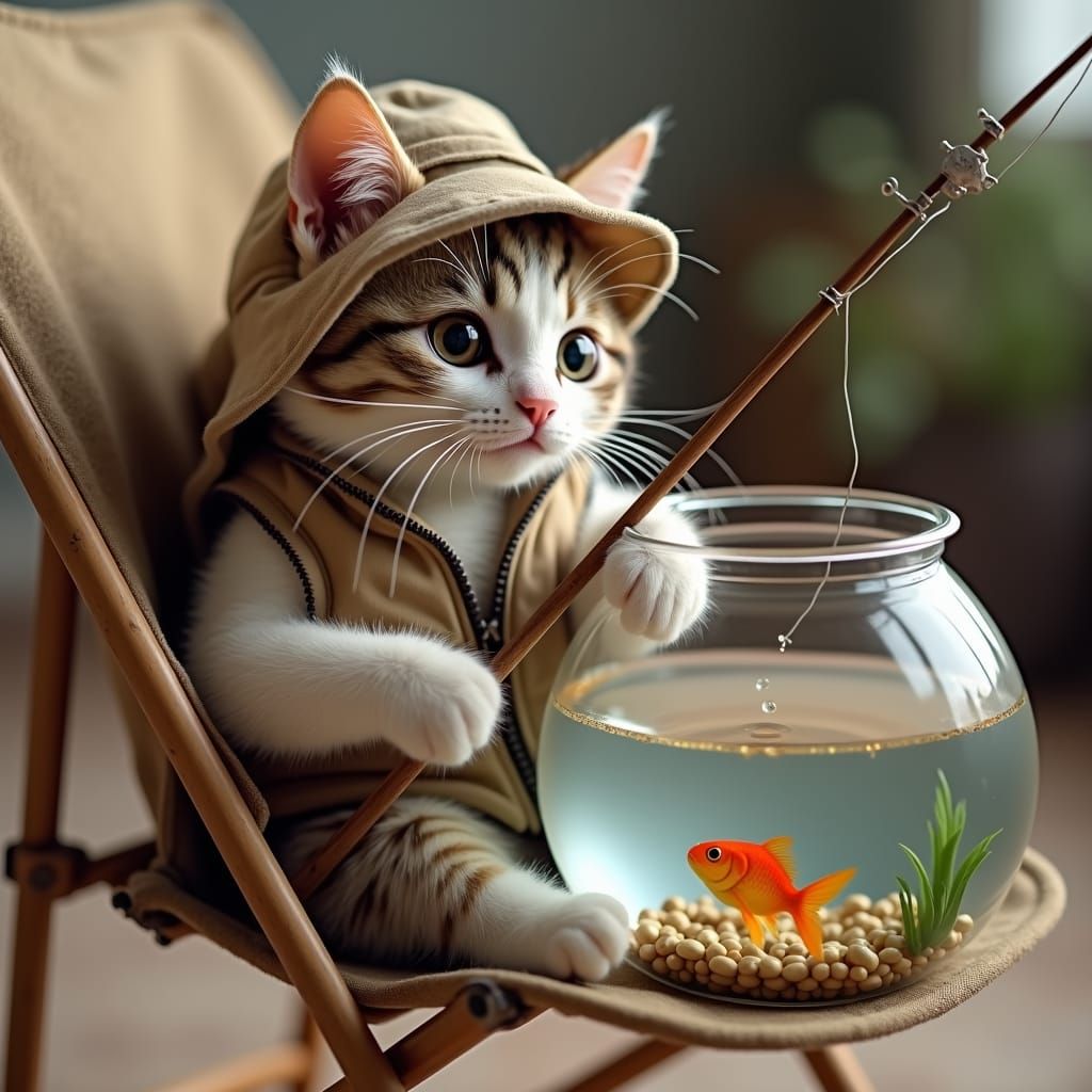 Cats hobbies: fishing  by @Lilsilverfish