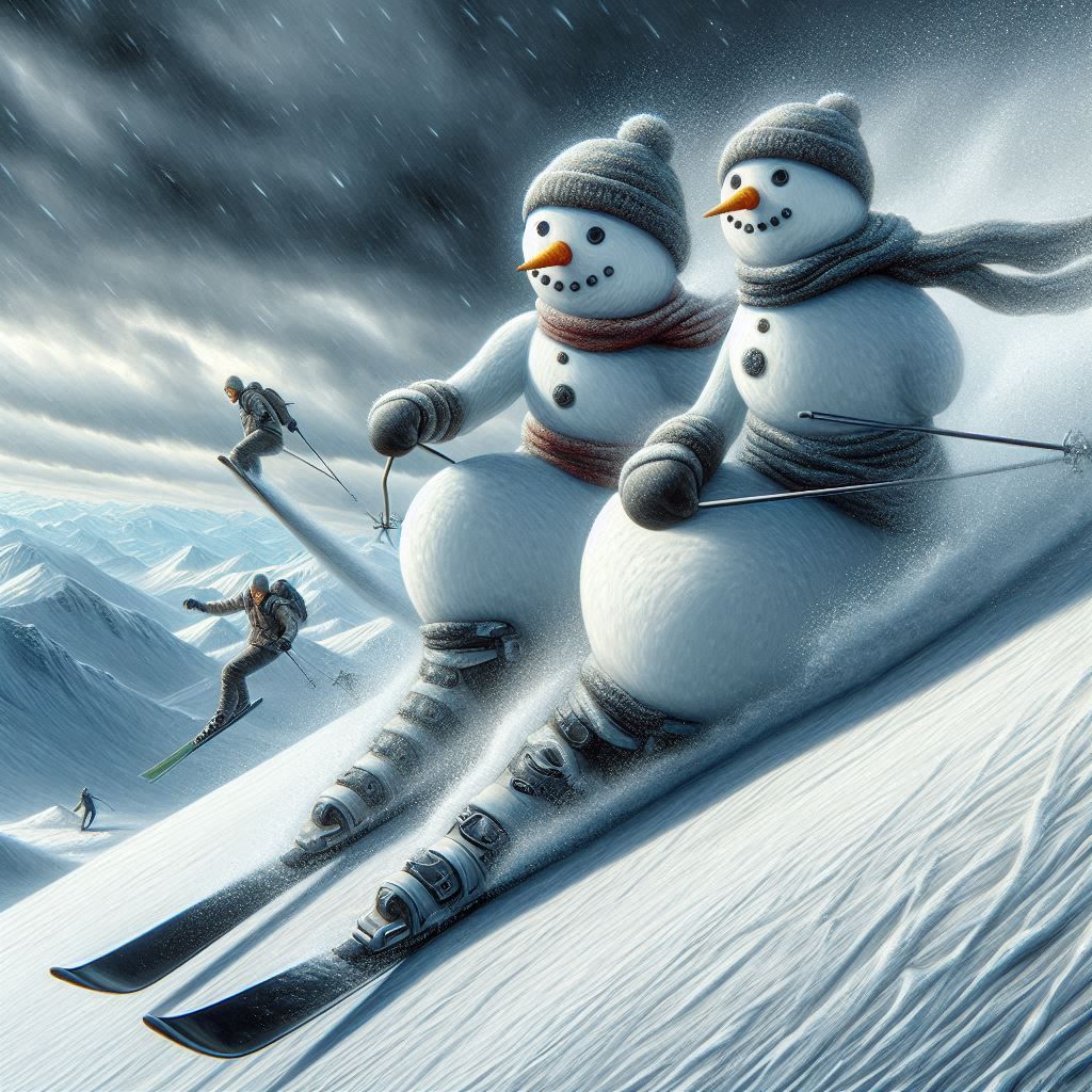 Snowmen skiing
