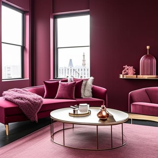 Luxurious wine red loft Apartment with wine red walls with Rosy pink ...