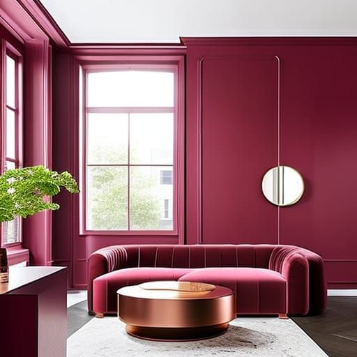 Luxurious wine red loft Apartment with wine red walls with Rosy pink ...