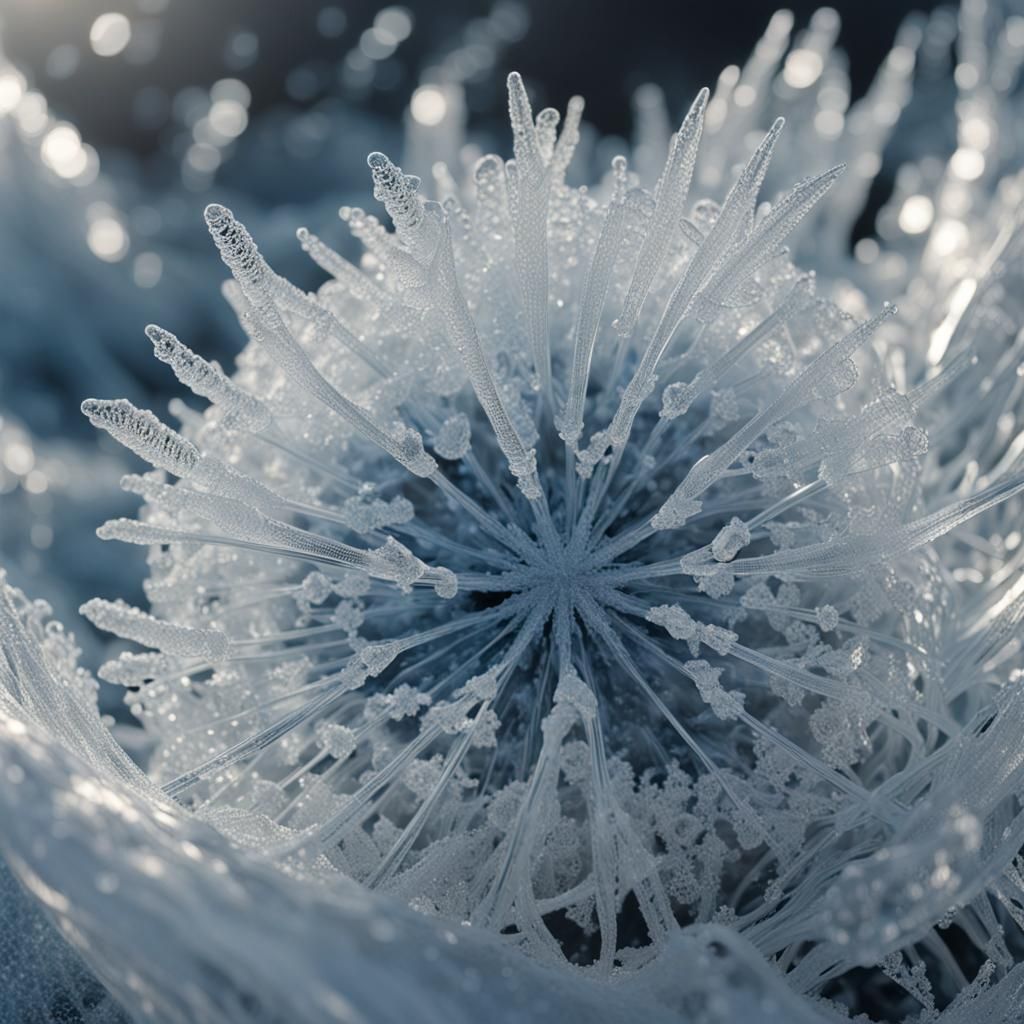 Frozen Bubble with Ice Crystals Close-Up