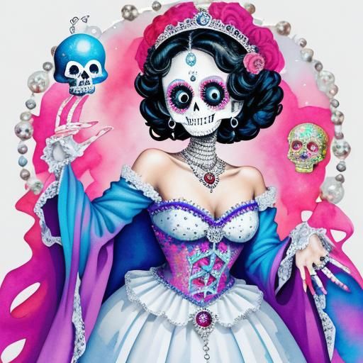 virgen mary betty boop sugar skull skeleton wearing long rob...