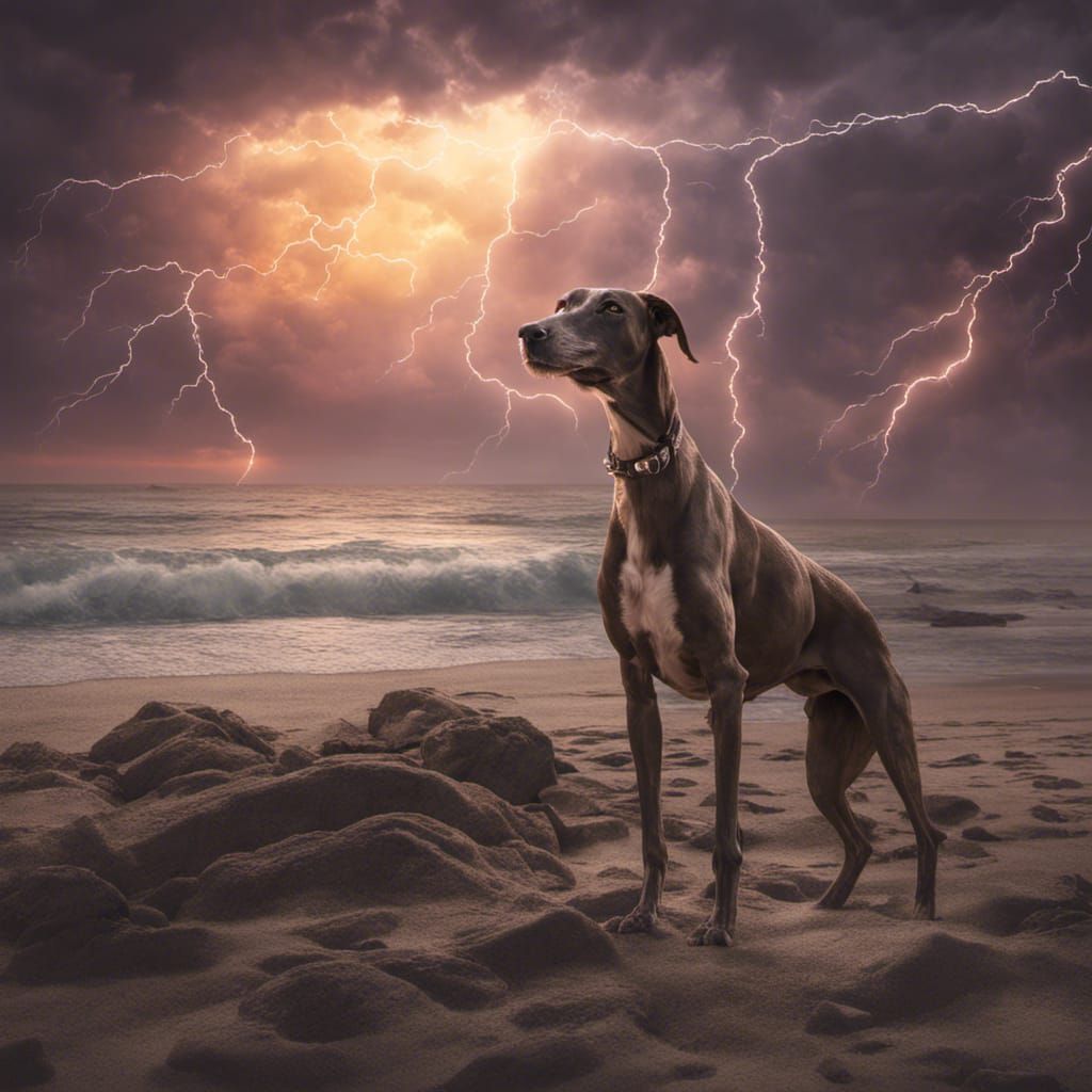 Galgo platinum deity luminous lightning beach sunset Epic ci...