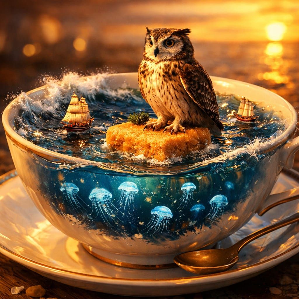 owl in a tea cup