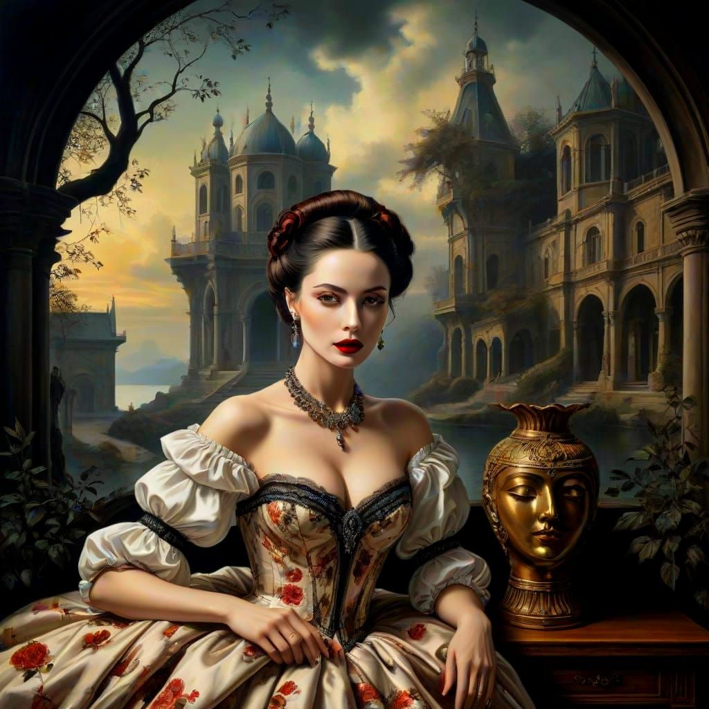 Ethereal Gothic Goddess in Vibrant Surreal Landscapes