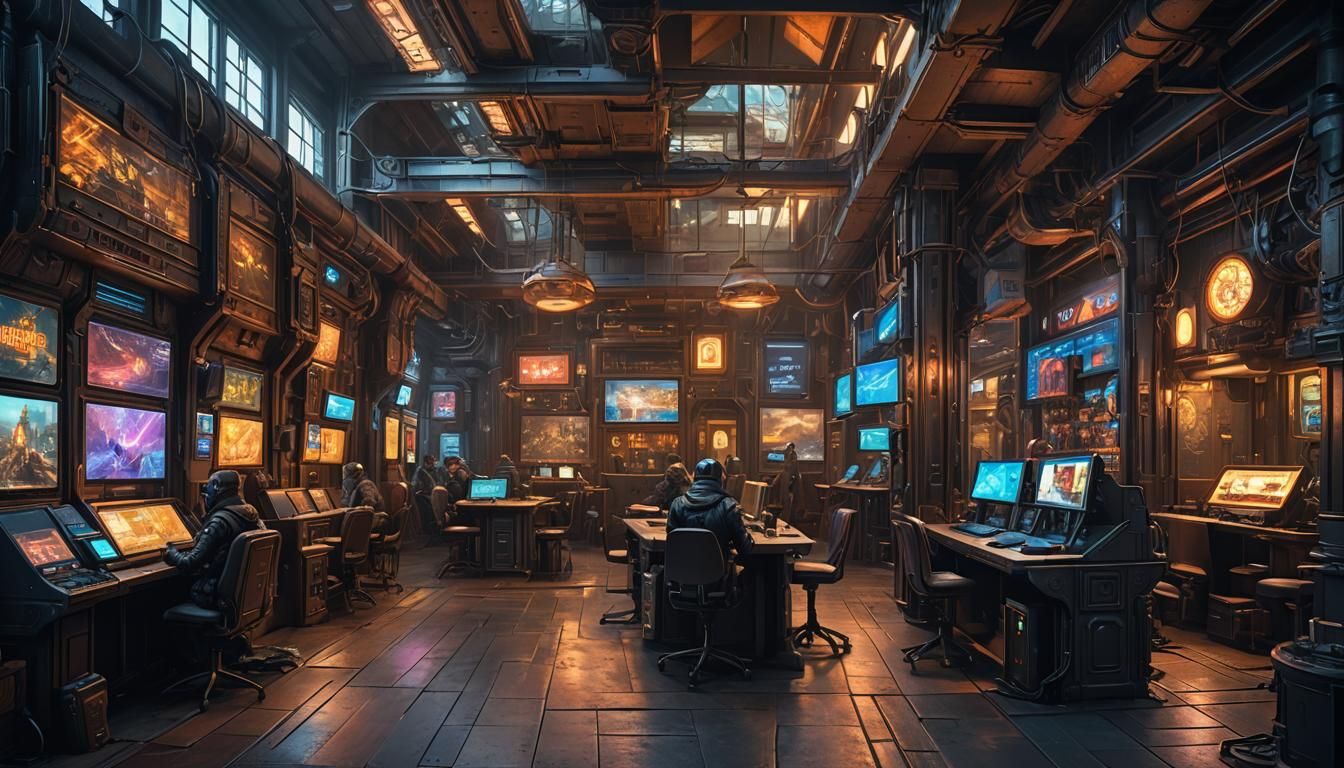 Cyberpunk Futuristic Internet Cafe