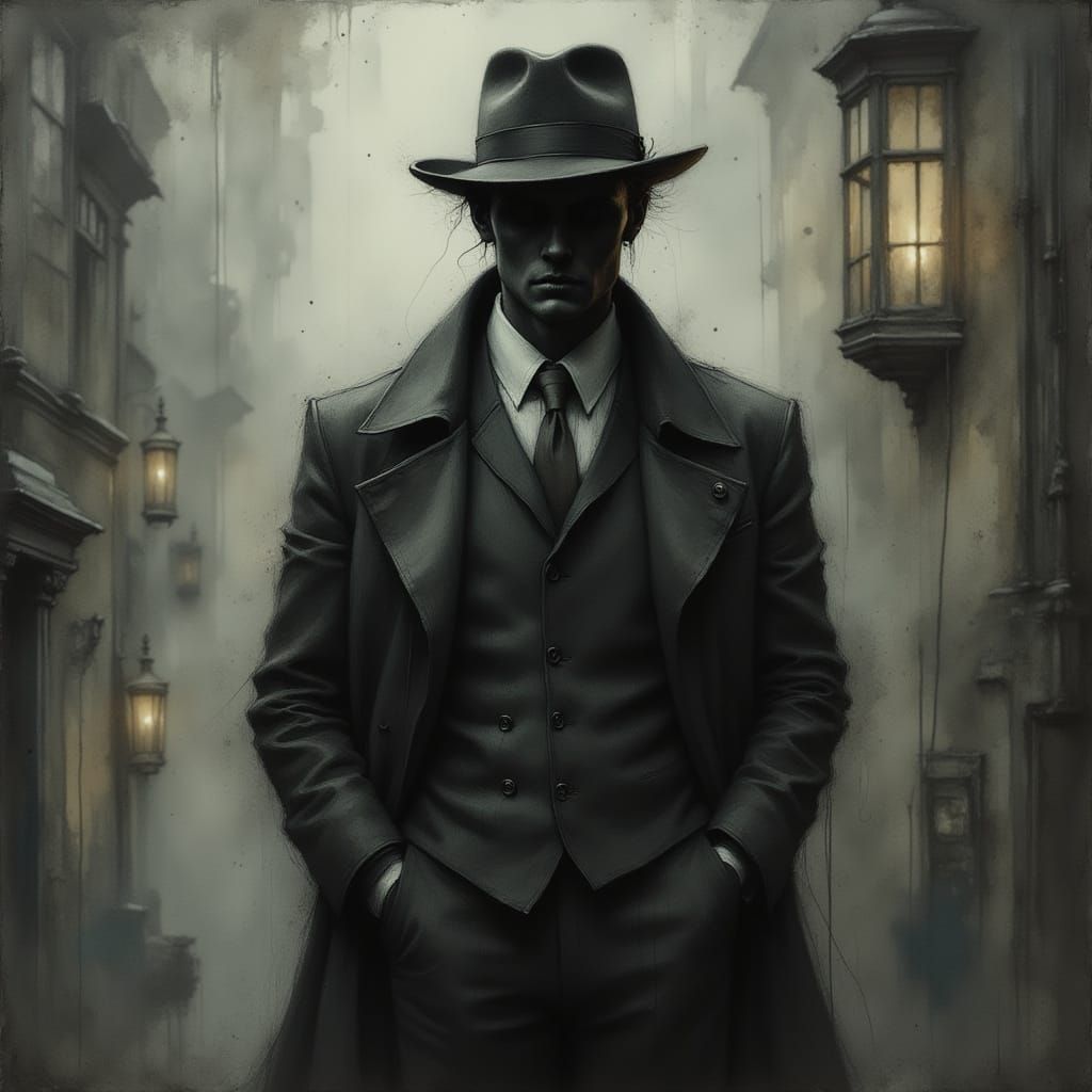 <lora:Ink Poet:1.0> 1950's detective  by @Pa