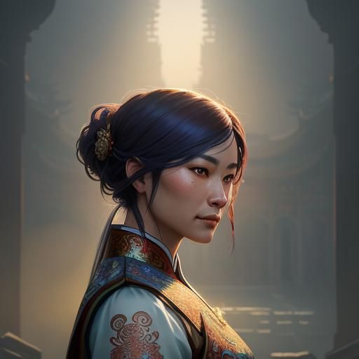 Chinese Warrior Woman in Art Nouveau Style