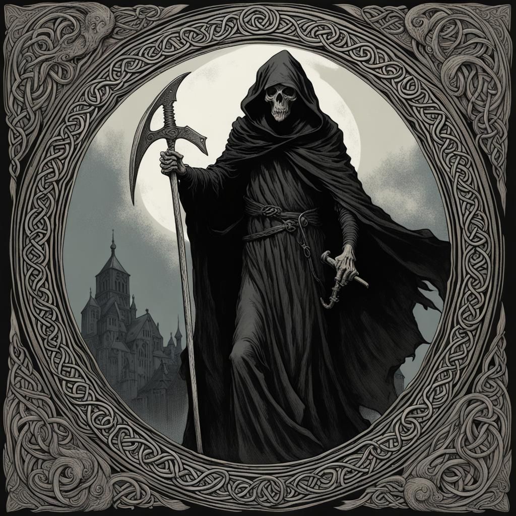 Grim Reaper,celtic patterns - AI Generated Artwork - NightCafe Creator