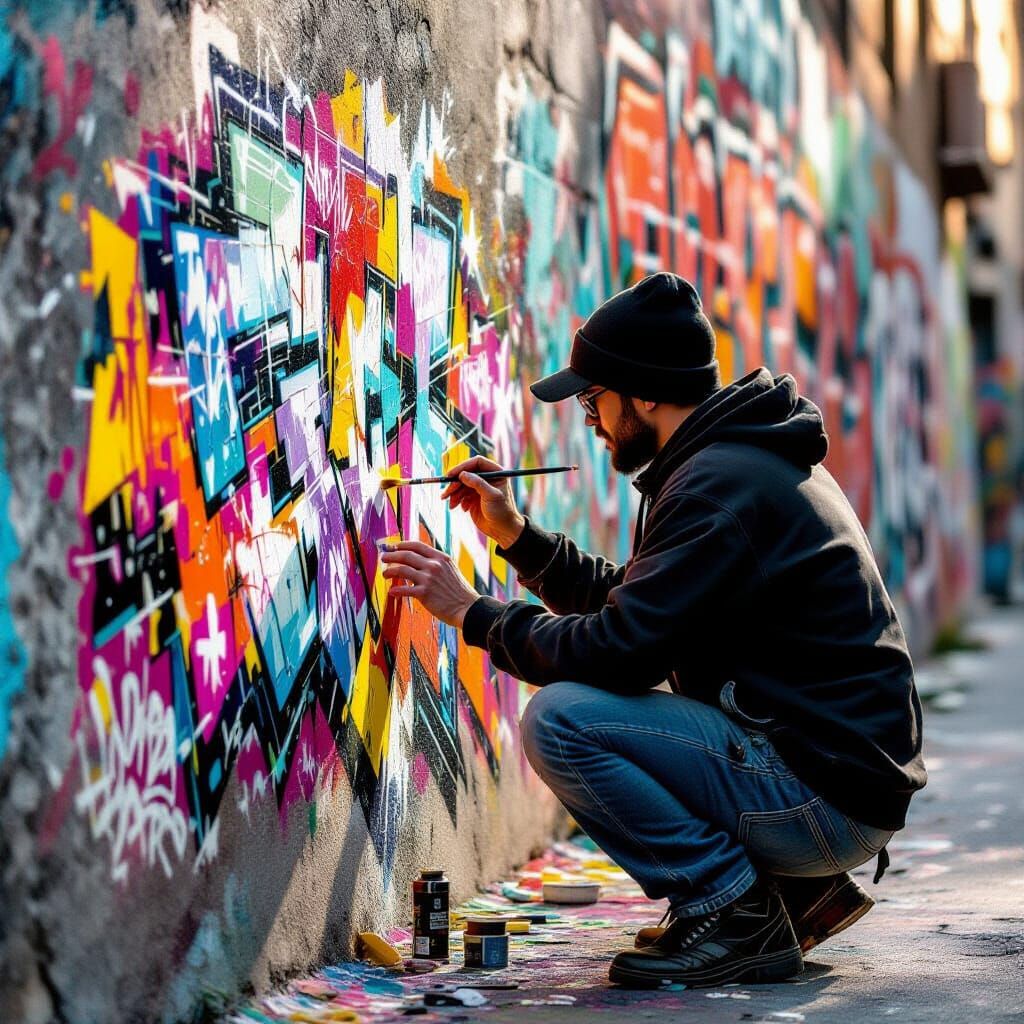 Street Artist Creates Vibrant Mosaic on Urban Wall