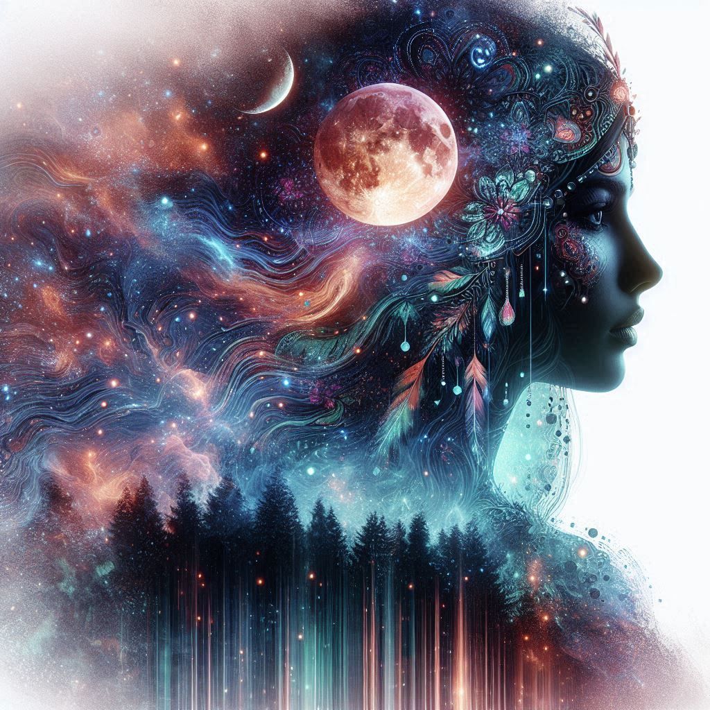 double exposure beautiful fantasy DALL-E 3 portrait landscap...