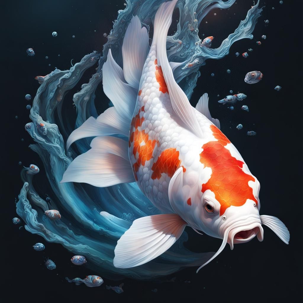 koi ,akvárium Hyperrealistic, splash art, concept art, mid s...