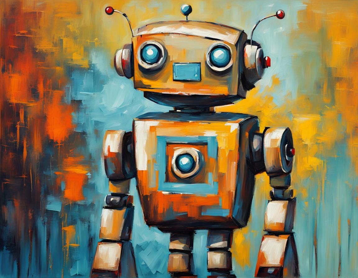 Impressionist oil painting of a cute robot AI Generated Artwork