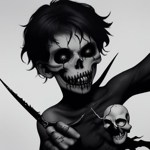 Peter Pan, a twisted smile, showing a skull tattoo. His once...