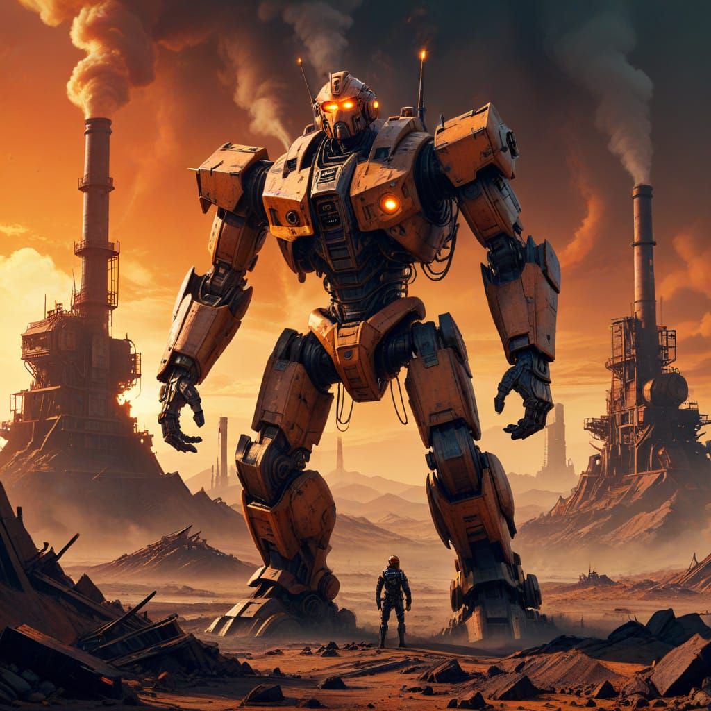 Giant Robot in Desolate Wasteland Concept Art