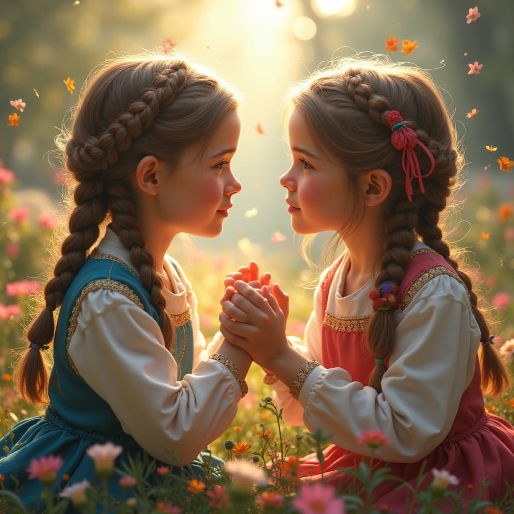 Orthodox Girls in Whimsical Hair Tug Game