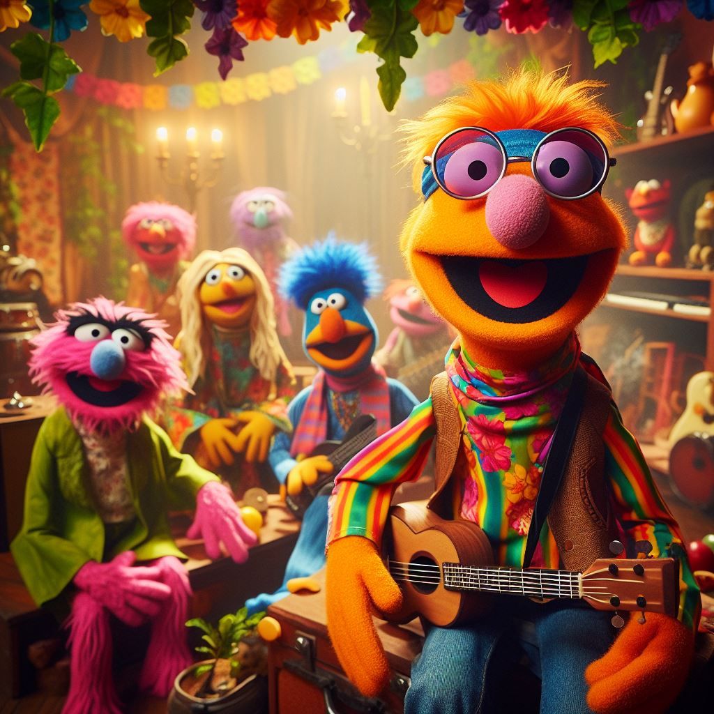 Muppet show in the style of the 60s, hippie style-9
