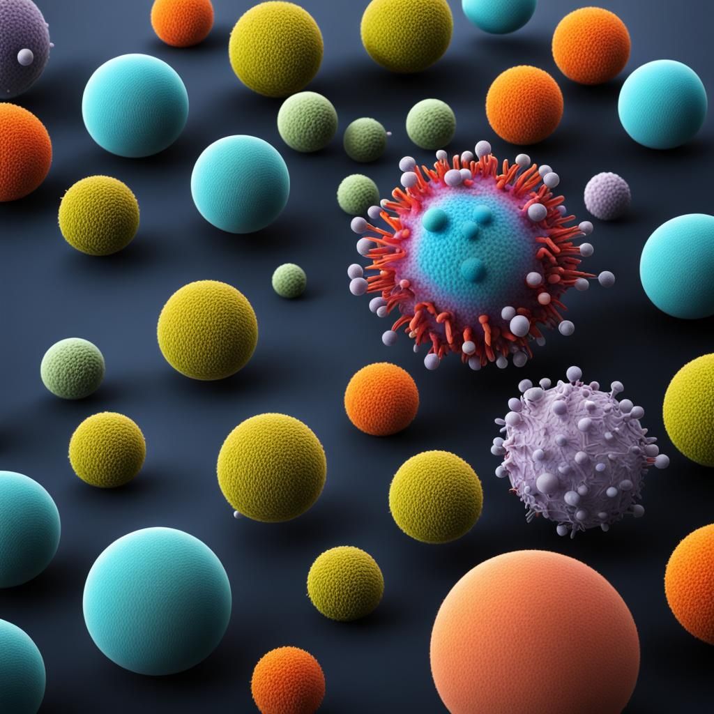 scanning electron microscopy SEM Image of colorful viruslike