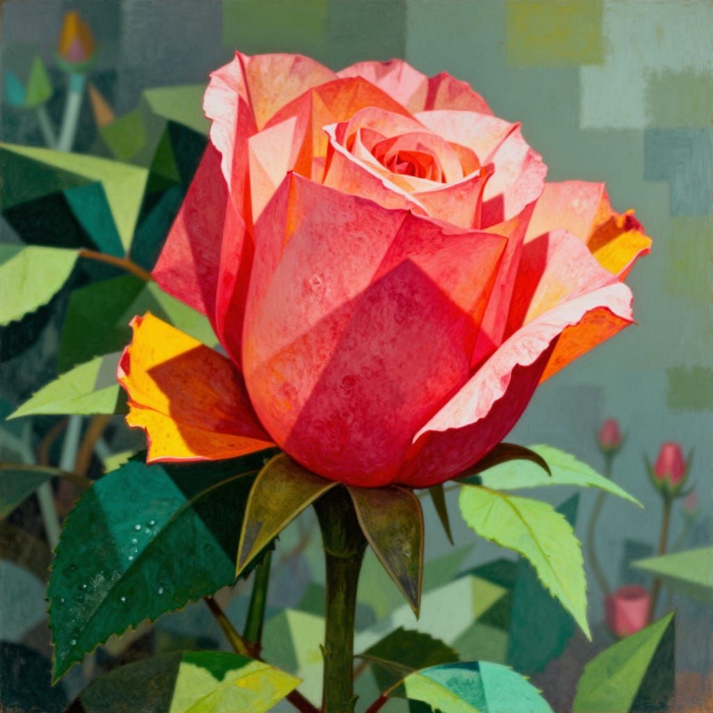 Hyperrealistic Rose Botanical Illustration with Dappled Sunl...