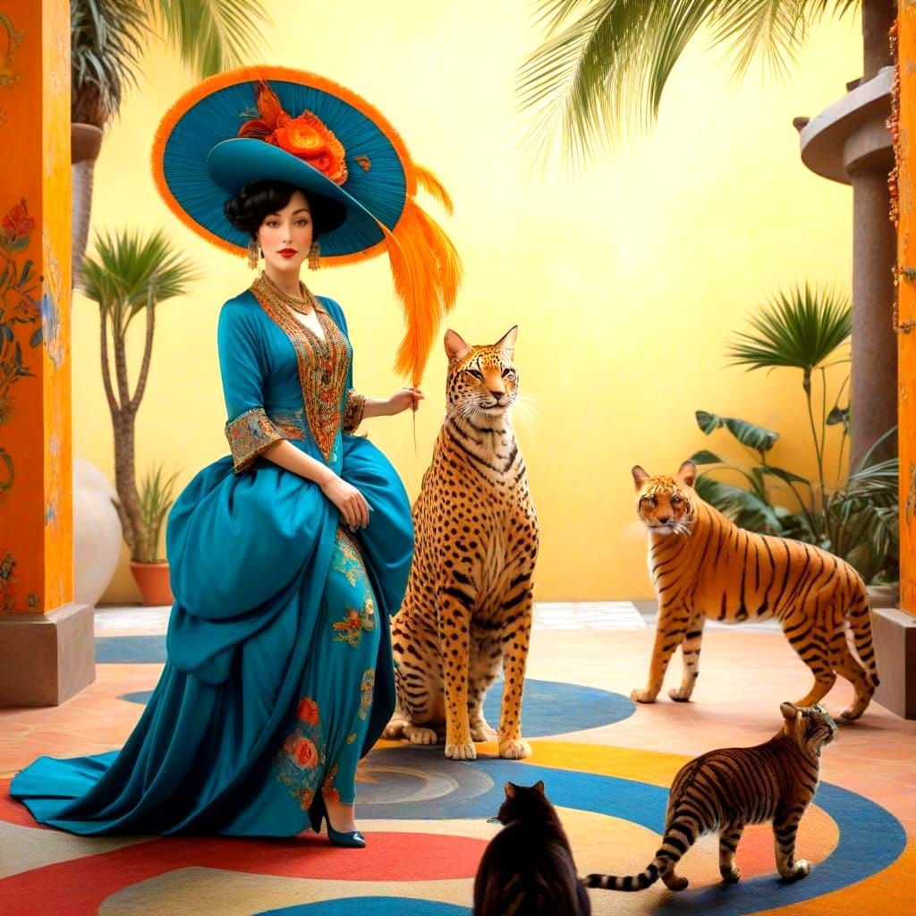 Exotic Art Deco Lady in Vibrant, Surreal Surroundings