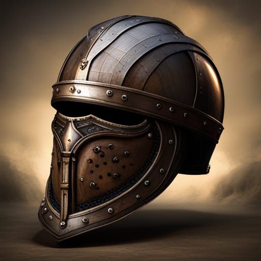 medieval helm, scratched, scorched and dented - AI Generated Artwork ...