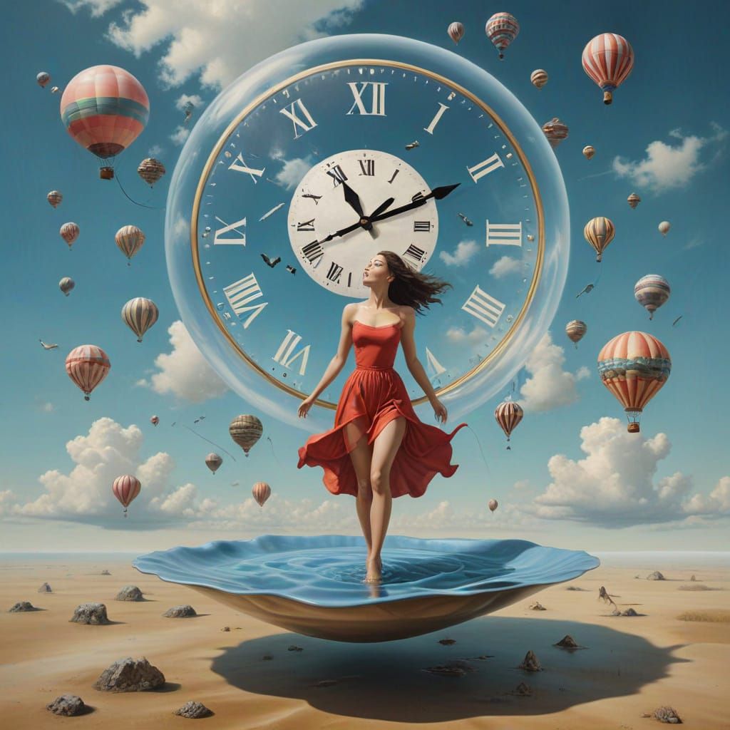 Surrealism floating time woman  by @Atatorus