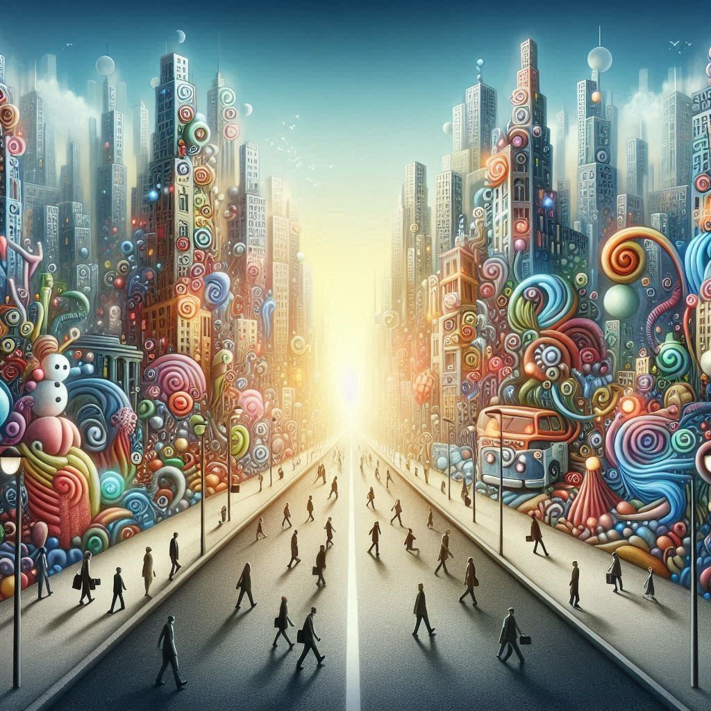 Like shadows in a colorful city