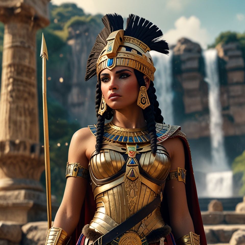 ANCIENT AMAZONIAN WARRIOR QUEEN CLEOPATRA IN FULL ARMOUR WIT...