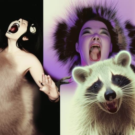 Ghostly Björk screaming with a raccoon