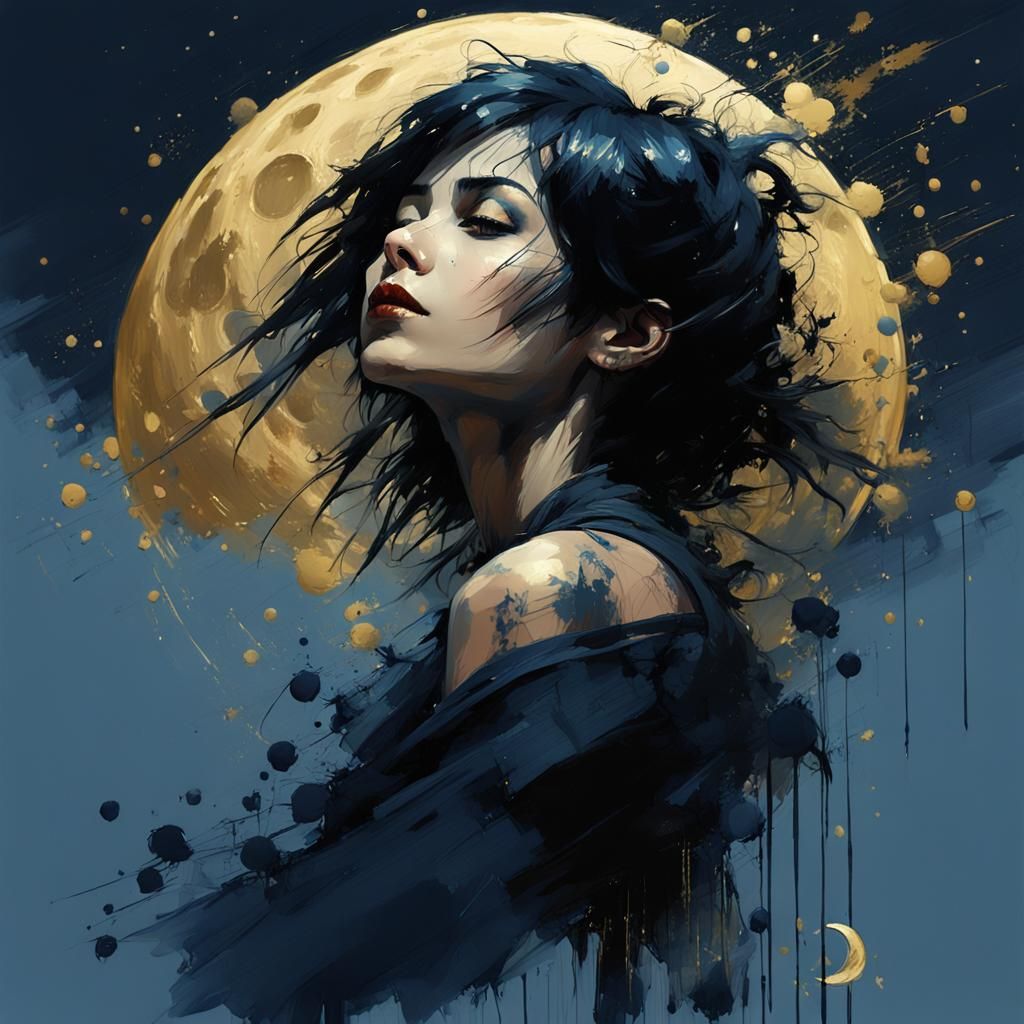 Inky style of a girl in dark night  by @Angelika
