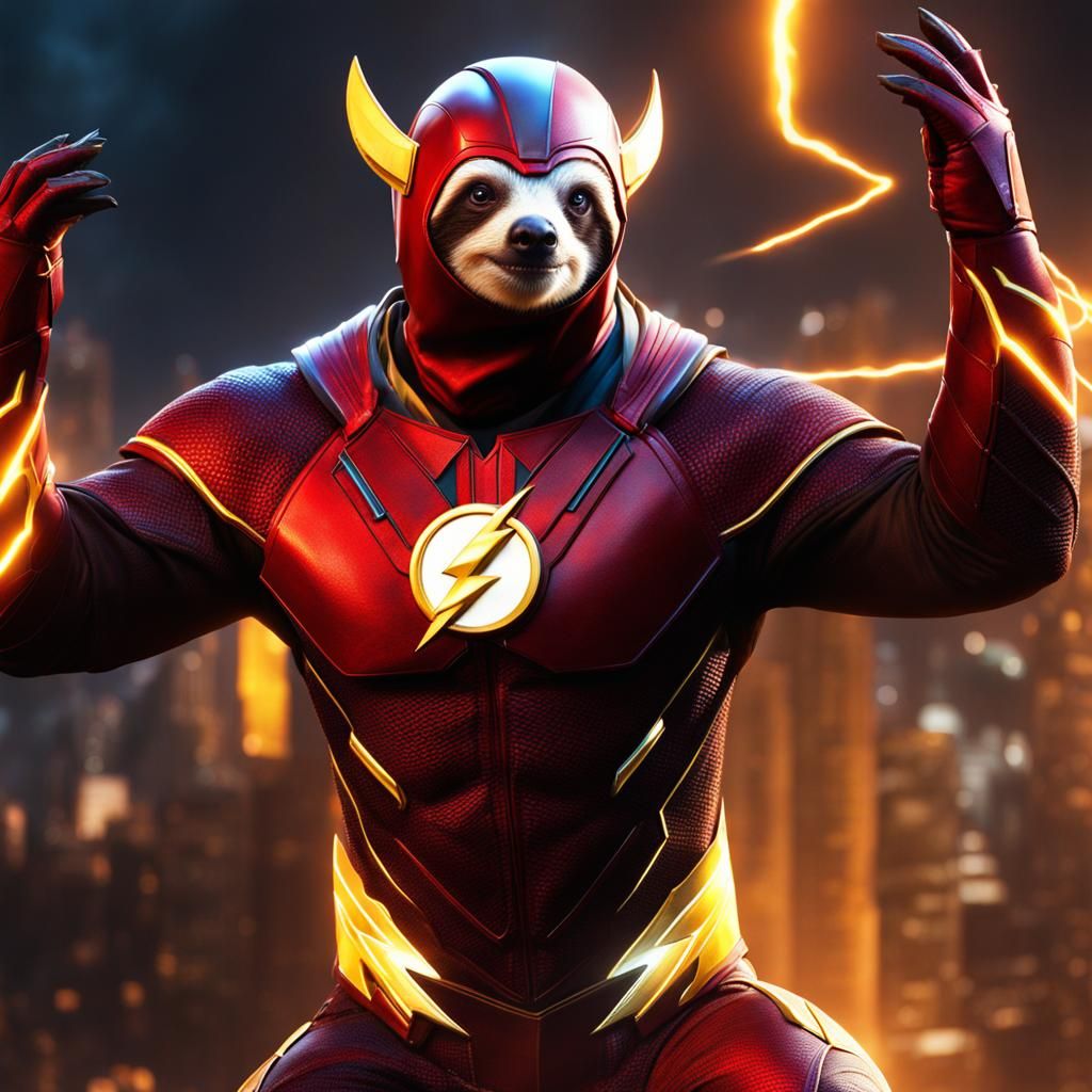 Sloth dressed as the Flash