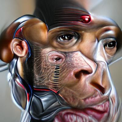 tech portrait of cyborg monkey hyperrealism