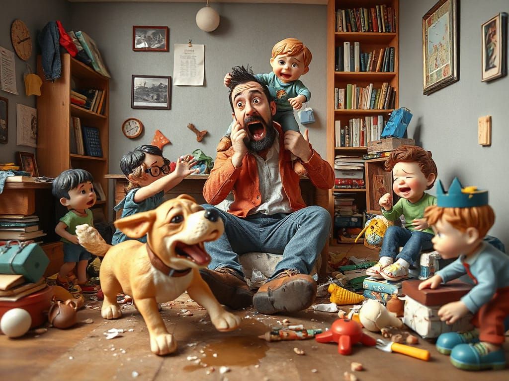 Hilarious Dad Overwhelmed by Kids: Polymer Clay Chaos