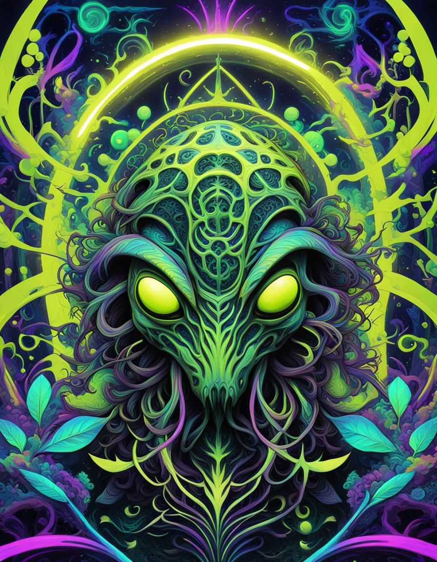 An alien digital psychedelic world and a mysterious alien ma...