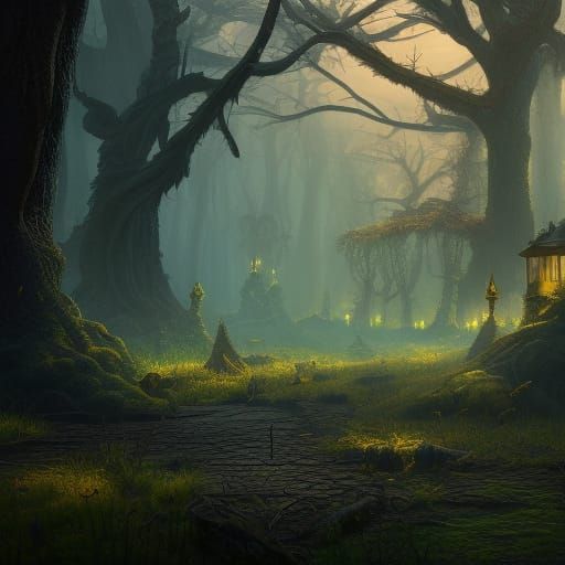 an haunted forest detailed matte painting, deep color, fanta...