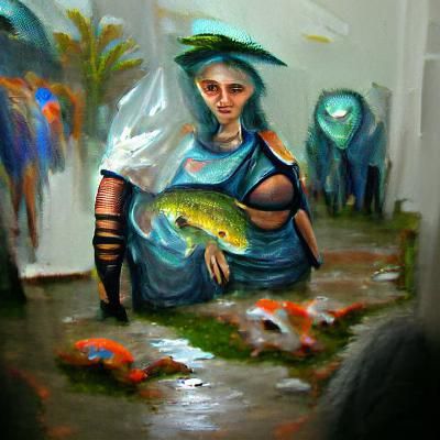 The teenage fish lady I saw in a dream concept art oil paint...