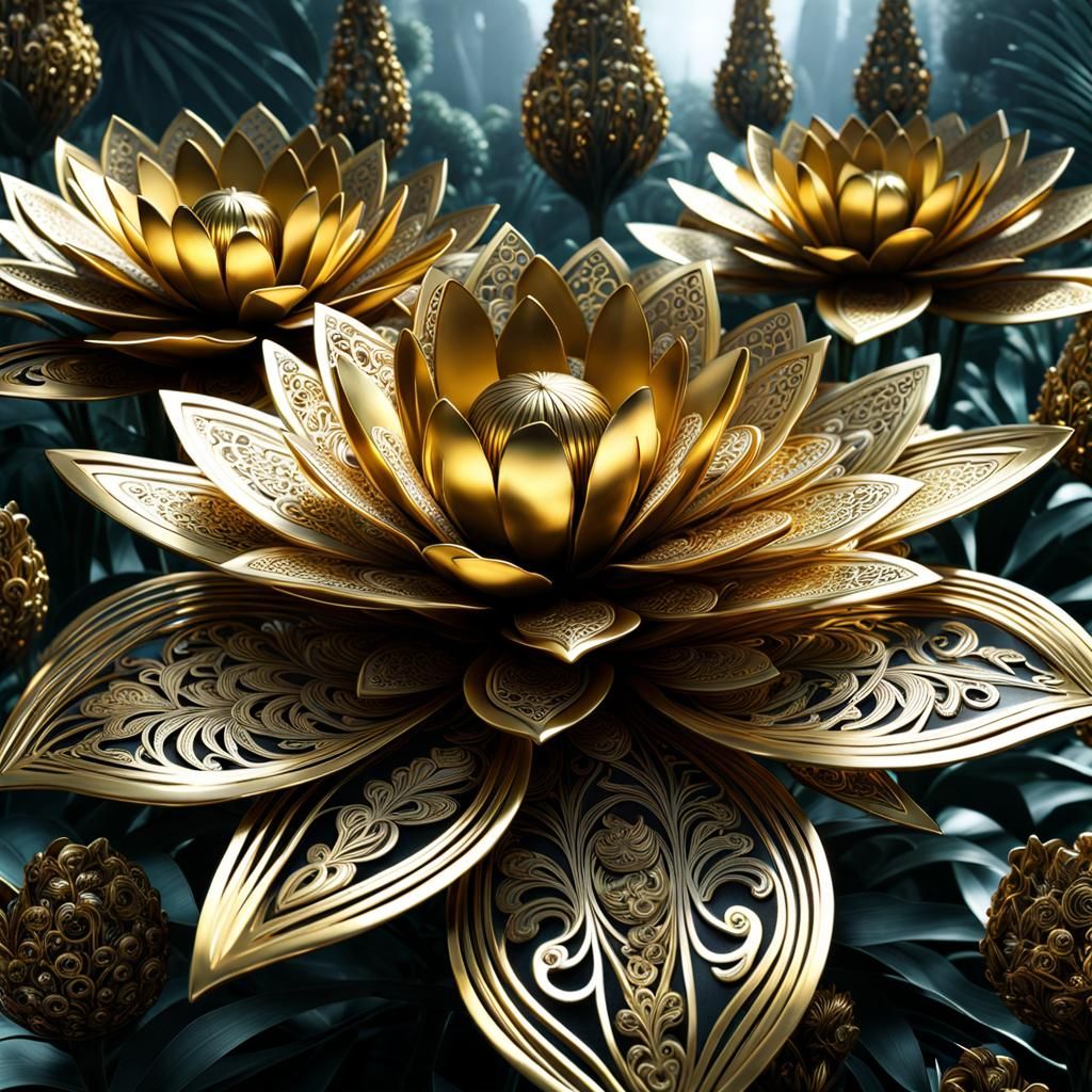 Exotic Gold Flowers with Silver Filigree  by @Antinomy