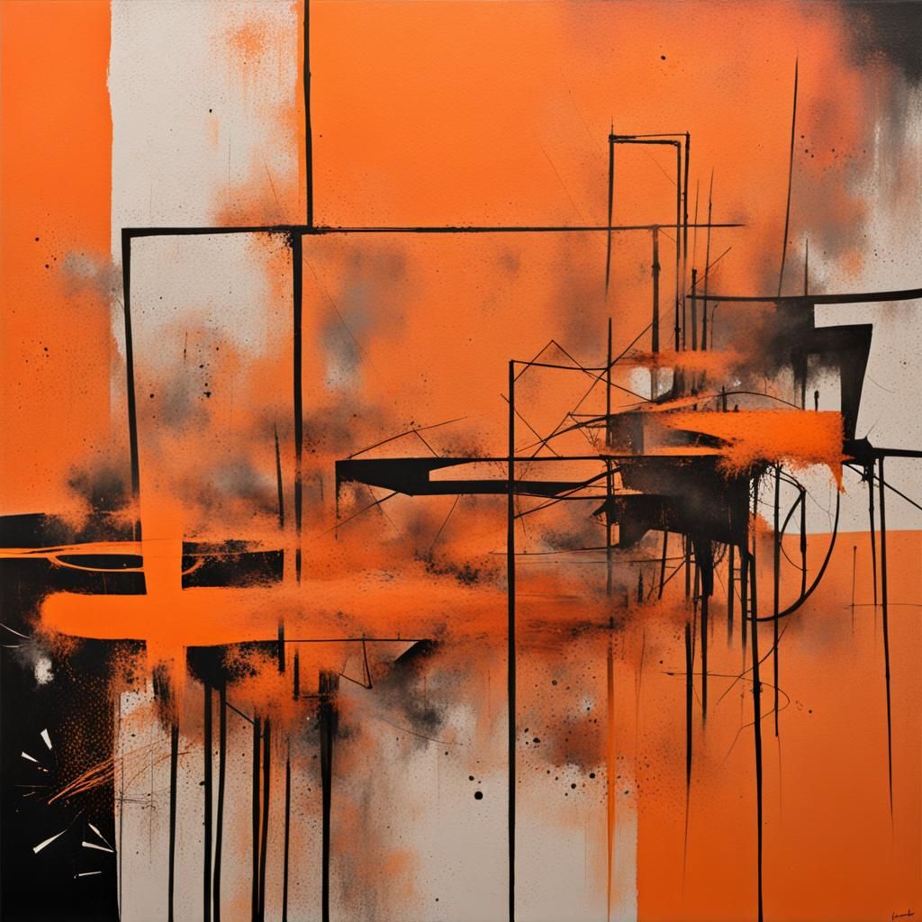 Abstract work in orange and black