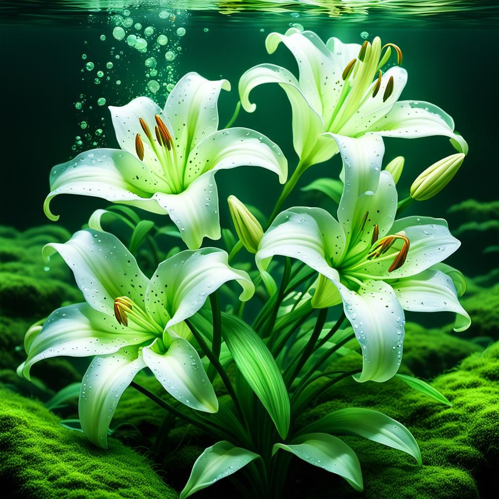 Glowing White Lily Underwater: Graffiti Art Style