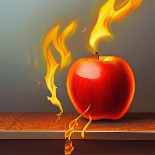 Hyper realistic apple with fire