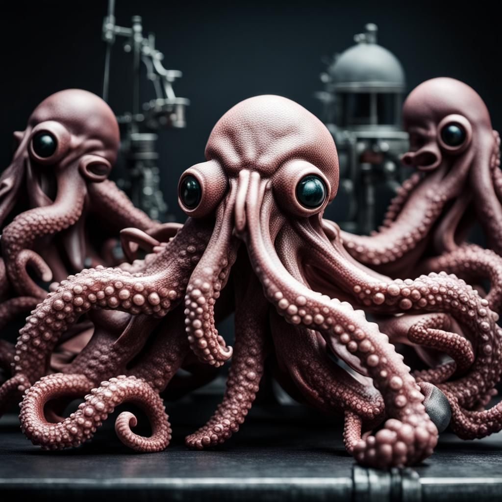 Bobbleheads kraken, hyperrealistic, sharp focus, 64 megapixels, perfect composition, high contrast