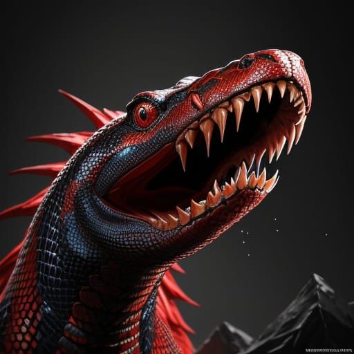 Hyperrealistic Black And Red Mamba Snake Splash Art