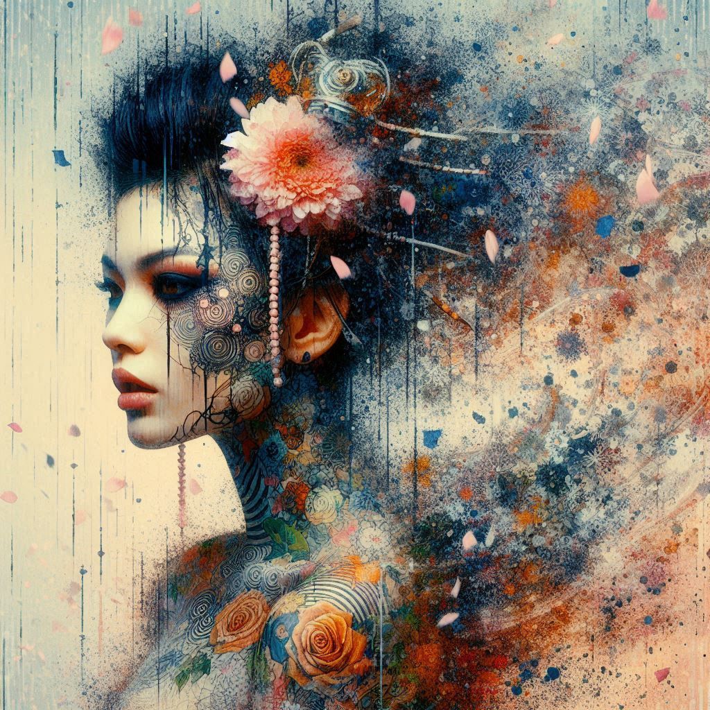 double exposure beautiful fantasy DALL-E 3 portrait landscap...