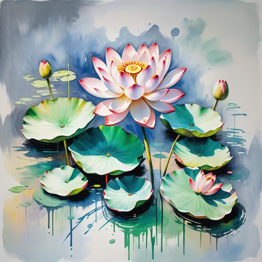 White lotus flower chalk art  by @Saya Yukino