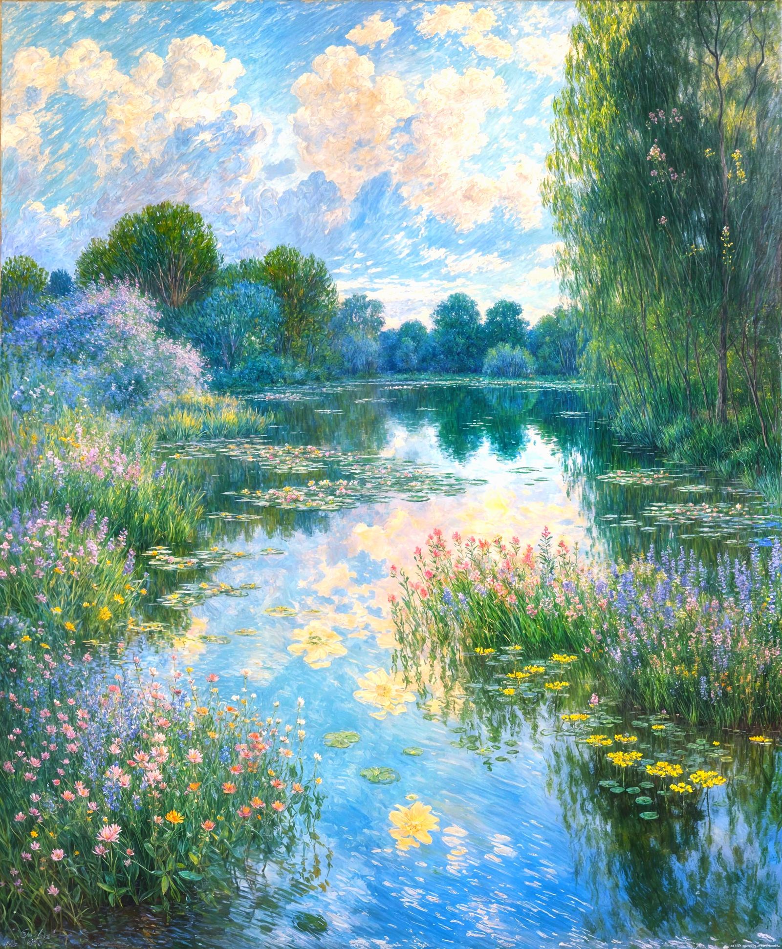 A Pond With Wildflowers