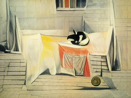 A black and white cat sitting on a bed, Hilma af klint, Edwa...