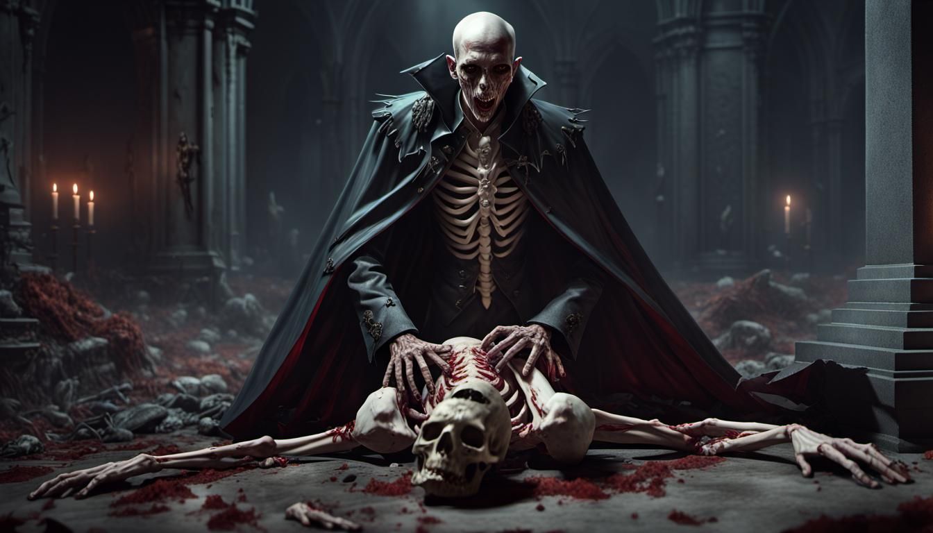 squeleton male vampire capturing the soul of his prey, risin...
